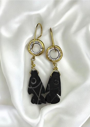 el oyması doğal taş balık figürü küpe - Görsel 2