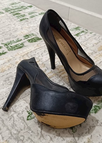 Siyah Platform Topuklu Bağcıklı Stiletto - Görsel 4