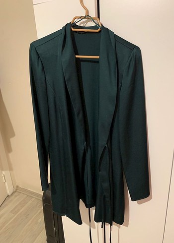 Mango Saten Zümrüt Yeşili V Yaka Midi Elbise - Görsel 6