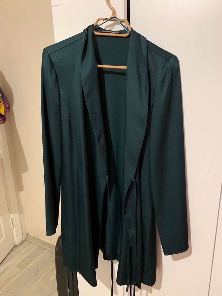 Mango Saten Zümrüt Yeşili V Yaka Midi Elbise - Görsel 5