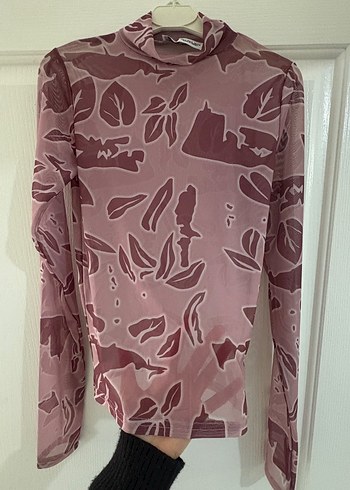 Bordo Desenli Yüksek Yakalı Kadın Bluz - Görsel 2