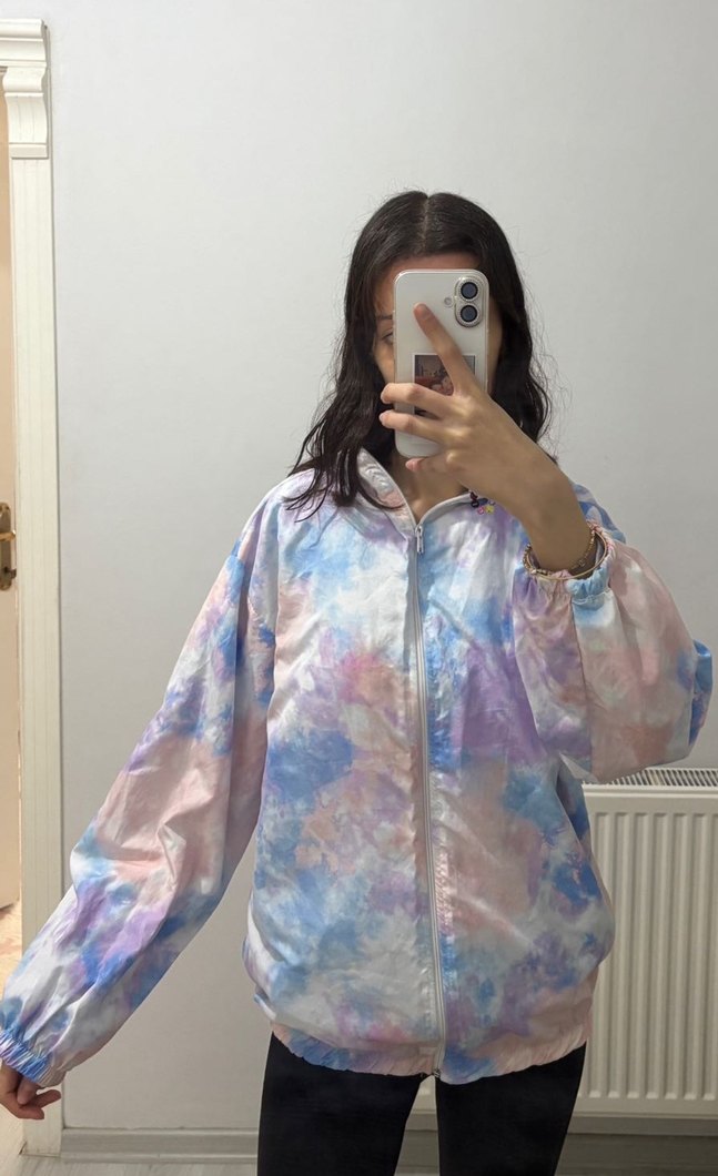 Pastel Batik Desenli Şeffaf Yağmurluk - Görsel 2