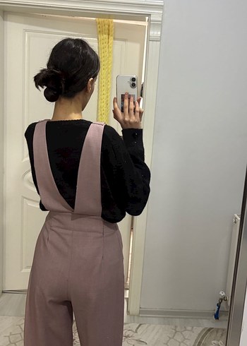 Düğmeli Pembe Midi Kadın Tulum - Görsel 2