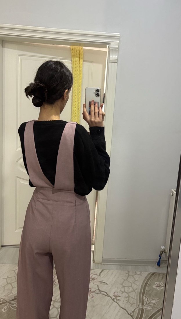 Düğmeli Pembe Midi Kadın Tulum - Görsel 2