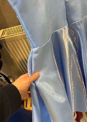 Parlak Mavi Drapeli kısa  Abiye Elbise - Görsel 8