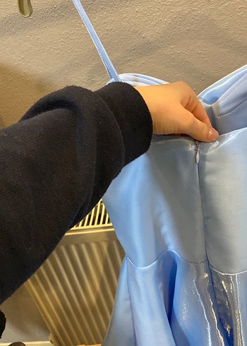 Parlak Mavi Drapeli kısa  Abiye Elbise - Görsel 7