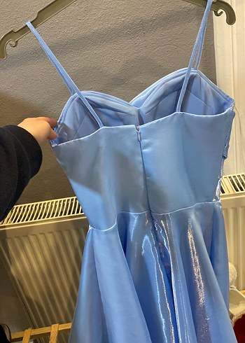 Parlak Mavi Drapeli kısa  Abiye Elbise - Görsel 6