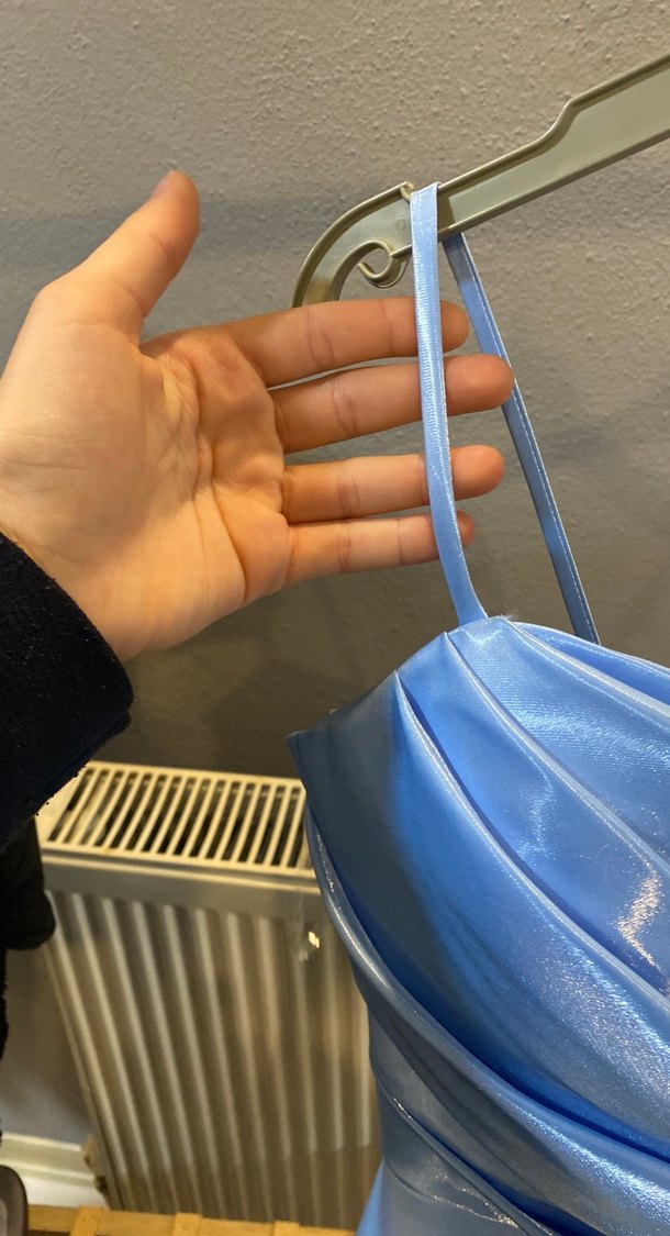 Parlak Mavi Drapeli kısa  Abiye Elbise - Görsel 4