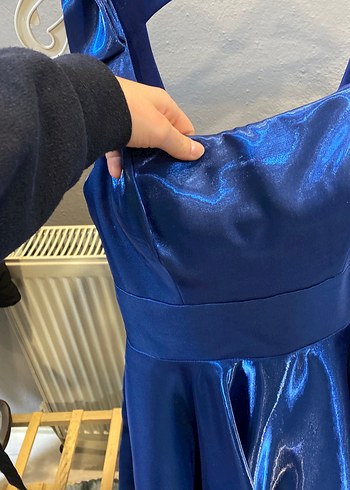 Parlak Mavi Midi Abiye Elbise - Görsel 4