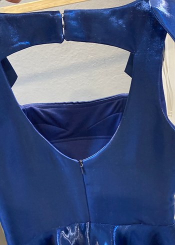 Parlak Mavi Midi Abiye Elbise - Görsel 9