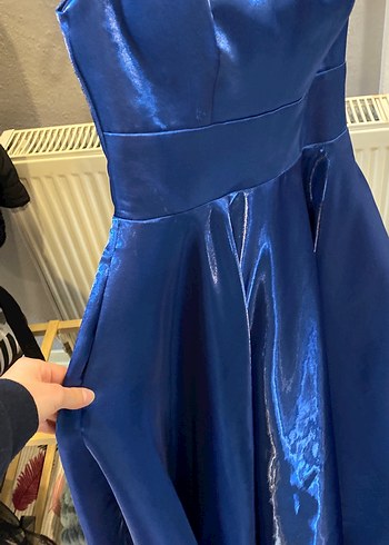 Parlak Mavi Midi Abiye Elbise - Görsel 3