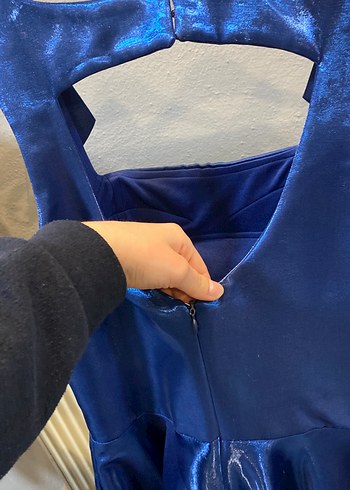 Parlak Mavi Midi Abiye Elbise - Görsel 6