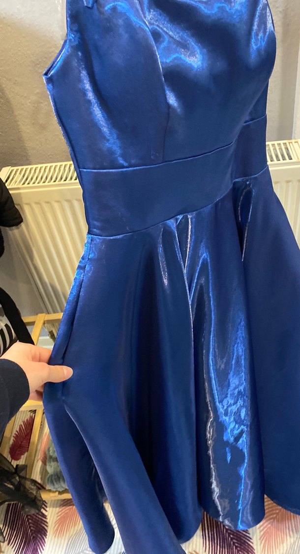 Parlak Mavi Midi Abiye Elbise - Görsel 3