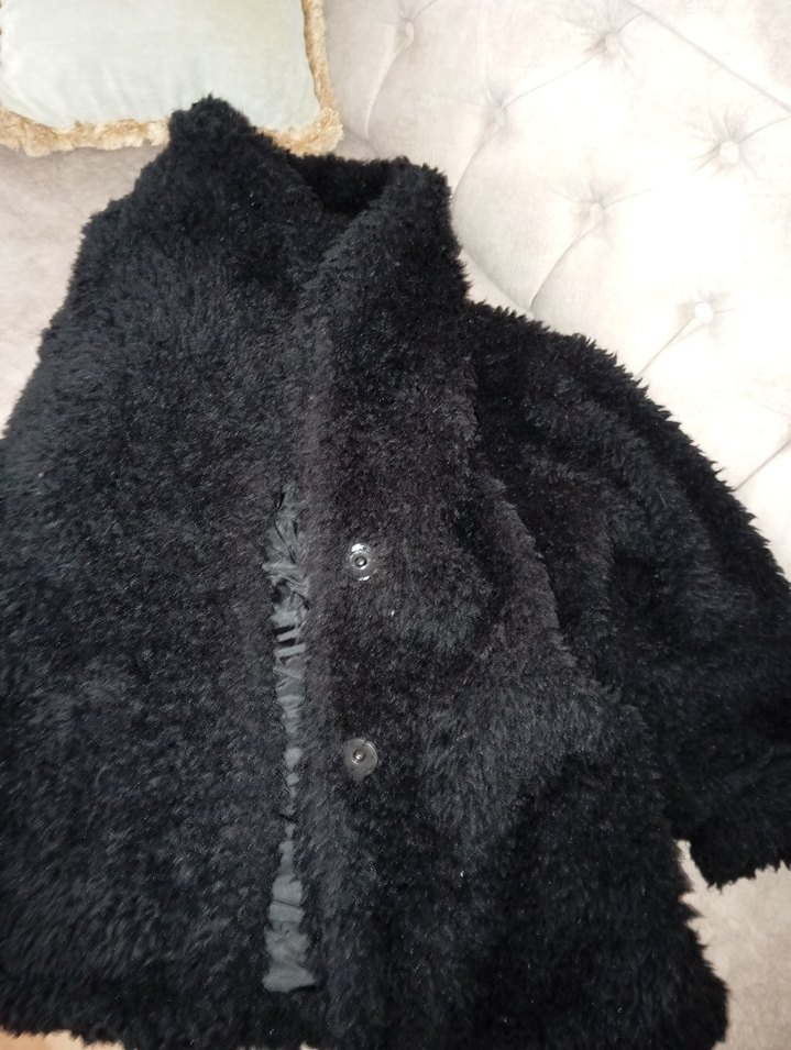 Siyah Kadın Peluş Midi Kaban - Görsel 2