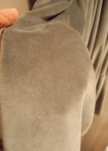 V Yaka Bej Süet kadife Elbise - Görsel 5