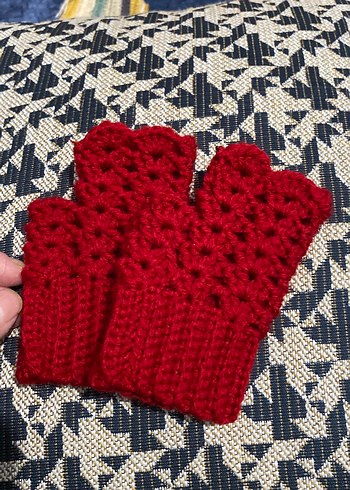 Kırmızı Örgü Kadın Eldiven - Görsel 2