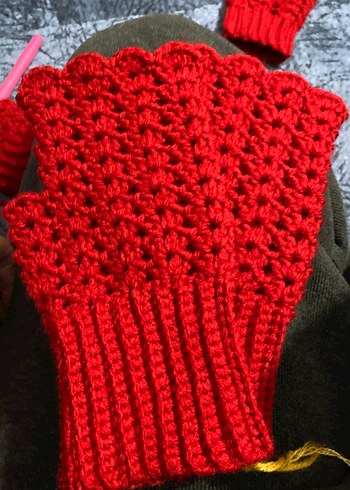 Kırmızı Örgü Kadın Eldiven - Görsel 2