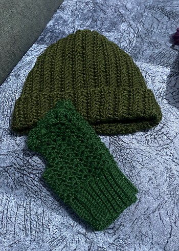 Kadın Örgü Koyu Yeşil Bere - Görsel 2