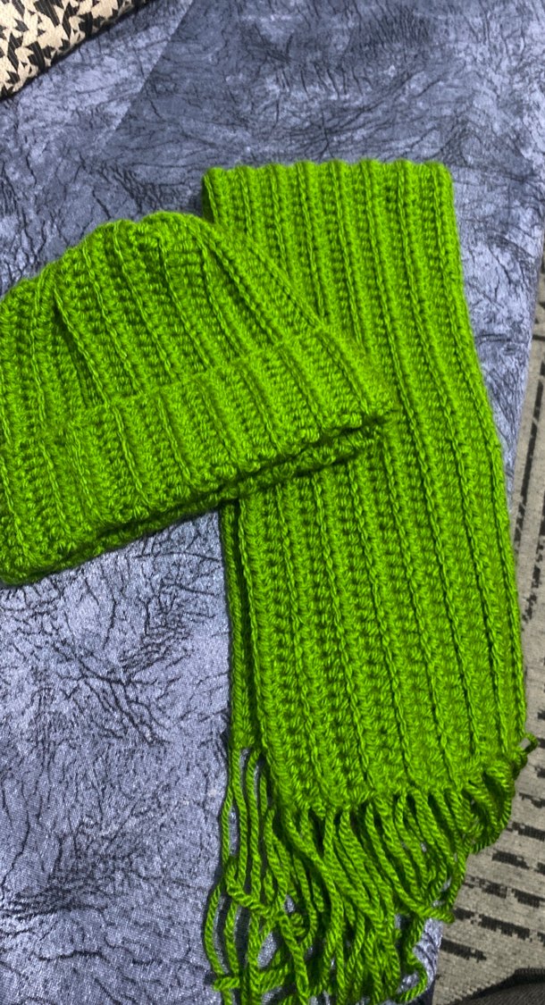 Yeşil Örgü Çocuk Bere ve Atkı Seti - Görsel 2