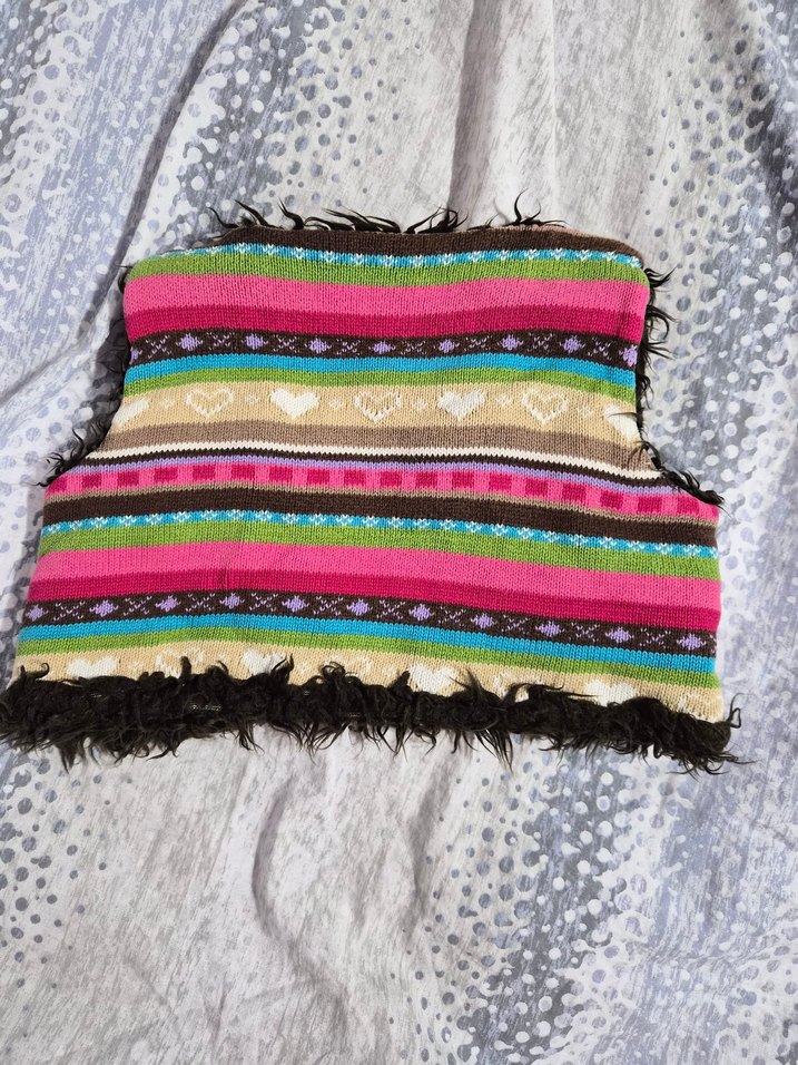 Renkli Desenli Örgü Kız Yeleği - Görsel 2