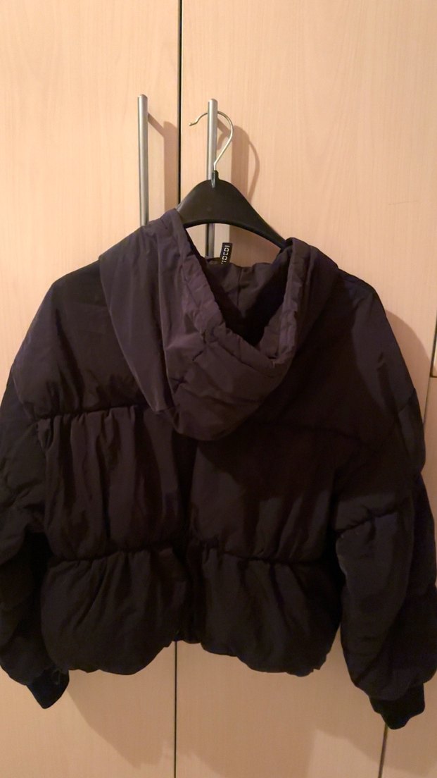 Siyah Kadın Puff Mont, Yüksek Yaka, Uzun Kollu - Görsel 2