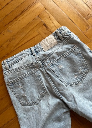 Bershka Kadın Bej Bol Kesim Midi Kot Pantolon - Görsel 3