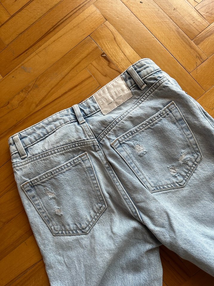 Bershka Kadın Bej Bol Kesim Midi Kot Pantolon - Görsel 3