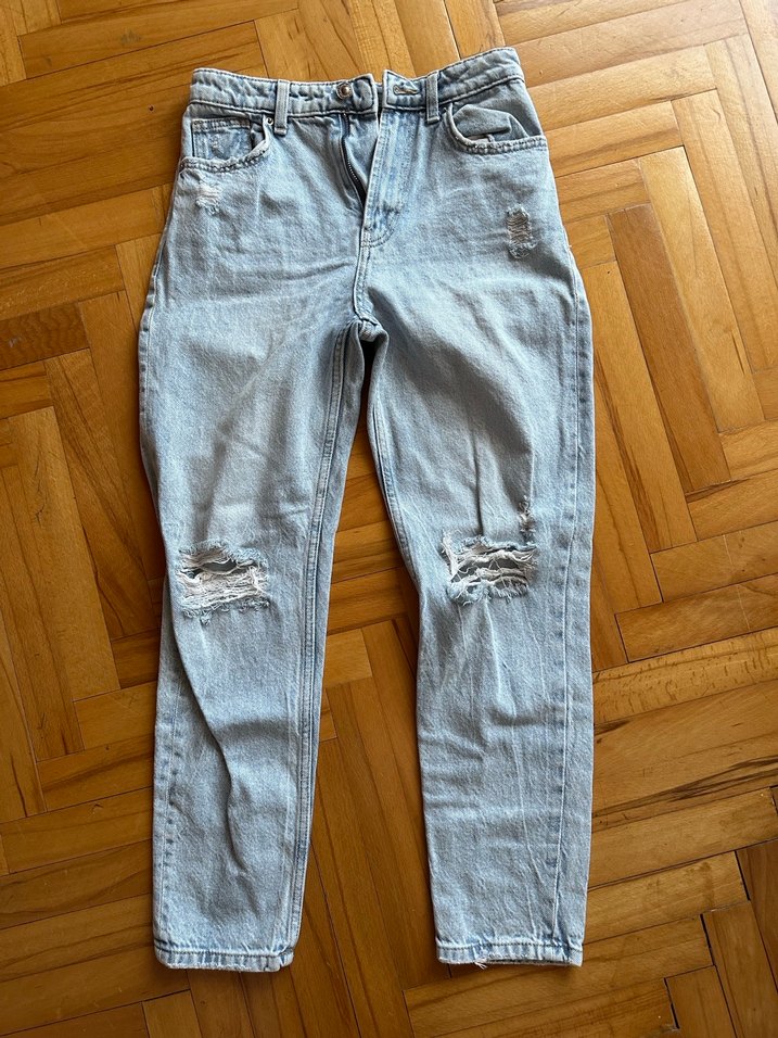 Bershka Kadın Bej Bol Kesim Midi Kot Pantolon - Görsel 2