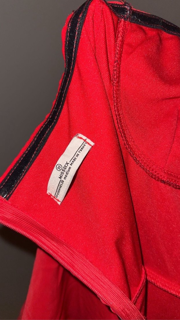 Kırmızı Drapeli Straplez Mini Elbise - Görsel 3