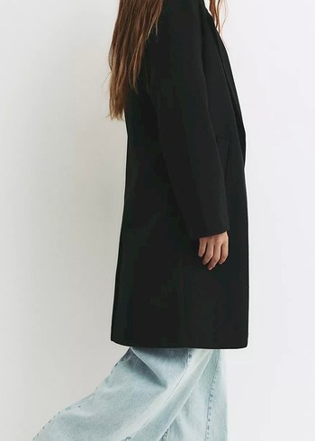 Pull and Bear Siyah Oversize Kaban - Görsel 2