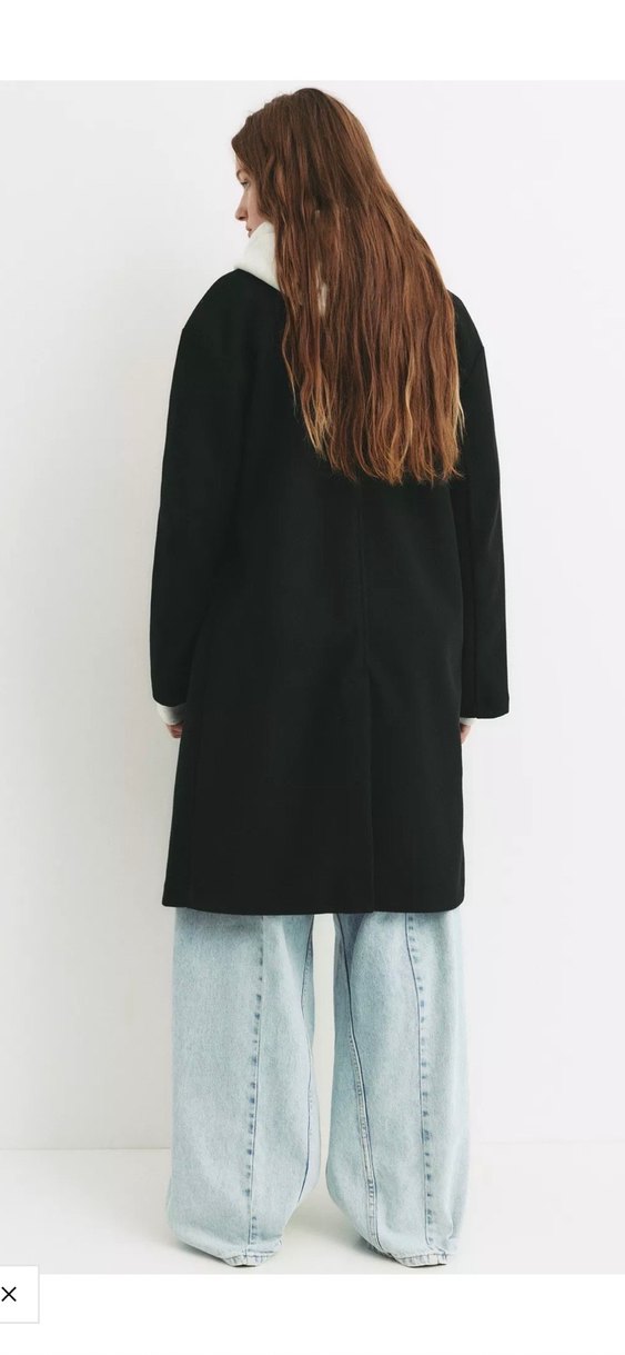 Pull and Bear Siyah Oversize Kaban - Görsel 3