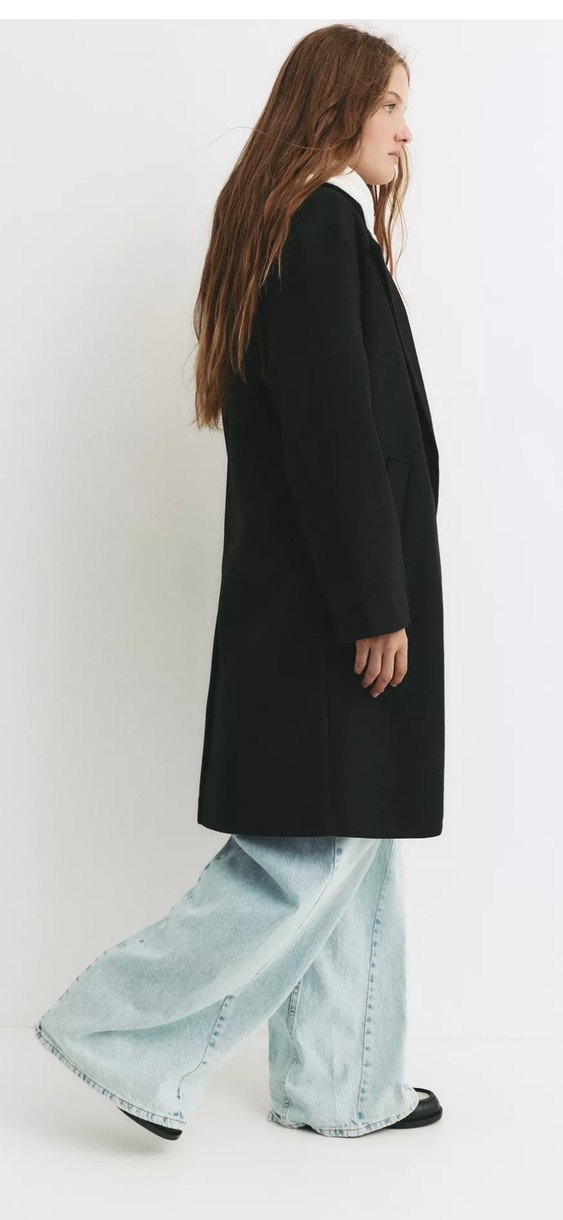 Pull and Bear Siyah Oversize Kaban - Görsel 2