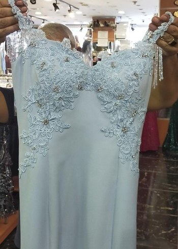 Dantel Detaylı Straplez Uzun Beyaz Abiye - Görsel 8