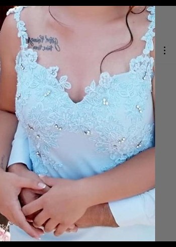 Dantel Detaylı Straplez Uzun Beyaz Abiye - Görsel 2