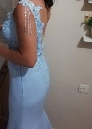 Dantel Detaylı Straplez Uzun Beyaz Abiye - Görsel 5