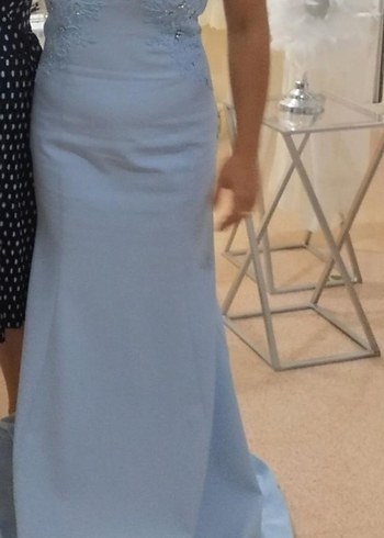 Dantel Detaylı Straplez Uzun Beyaz Abiye - Görsel 7