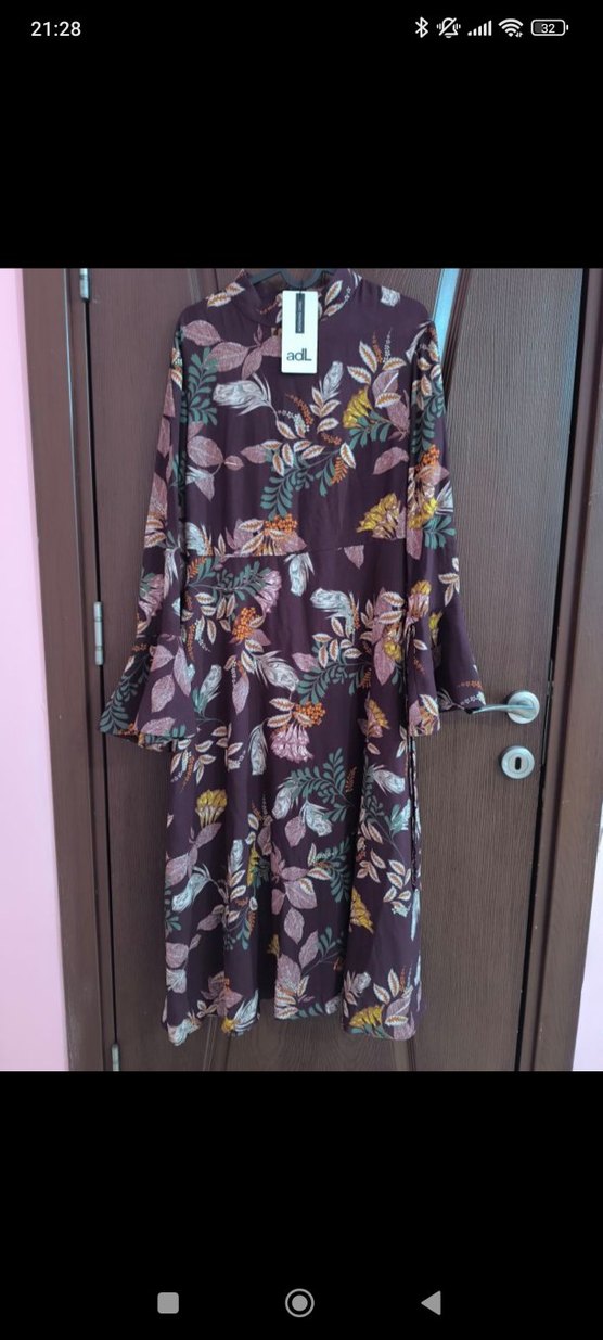 Kahverengi Çiçekli Uzun Bohem Elbise - Görsel 3