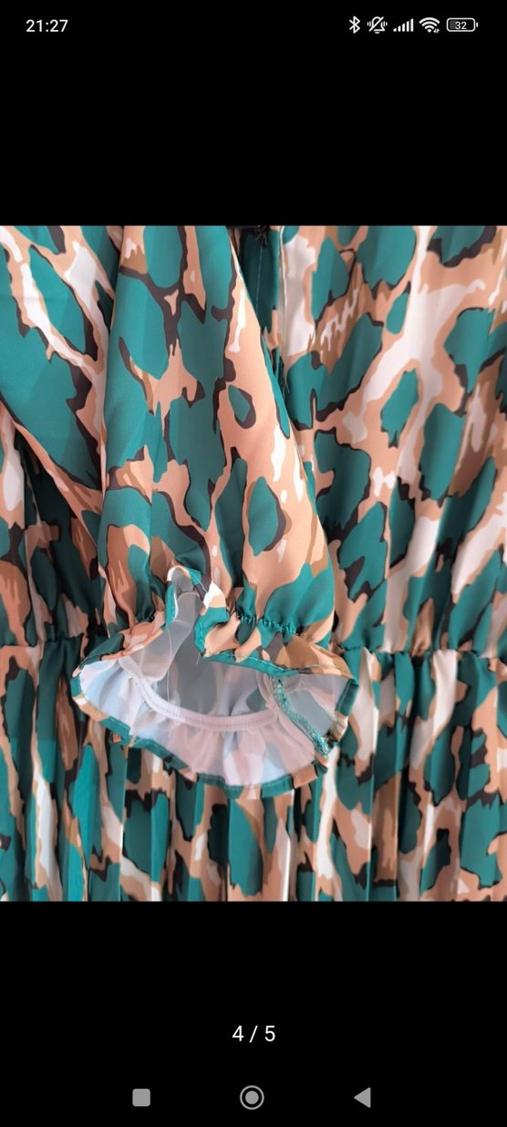 Turkuaz Piliseli Uzun Kadın Elbise - Görsel 4