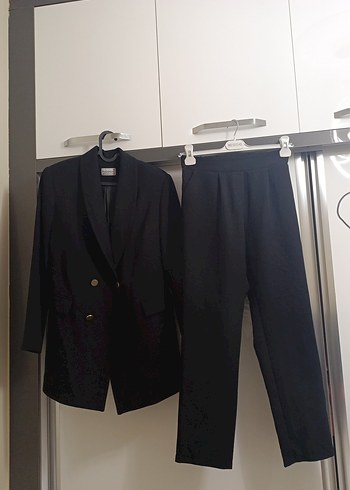 m Beden siyah Renk Siyah Düğmeli Kadın Ofis Takımı