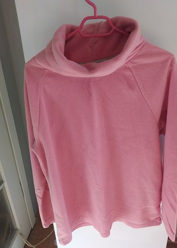 Kız Çocuk Pembe Düğmeli Yüksek Yakalı Sweatshirt - Görsel 2