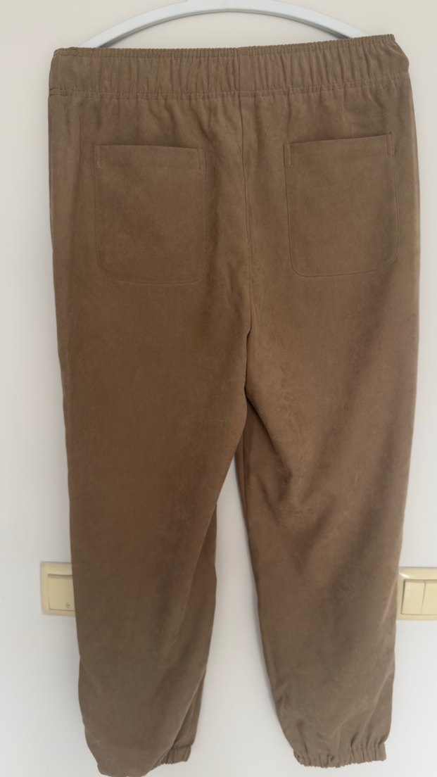 Bej Süet Kadın Geniş Kesim Pantolon - Görsel 3