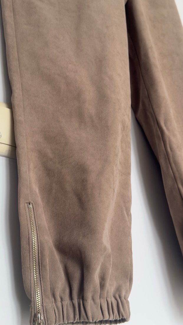 Bej Süet Kadın Geniş Kesim Pantolon - Görsel 2