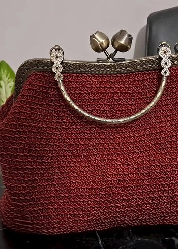 Kırmızı Nakışlı Örgü Vintage Kadın Portföy Çanta - Görsel 3