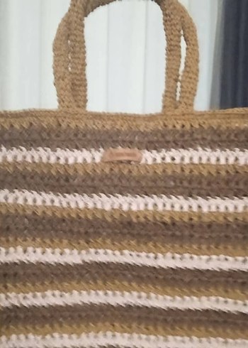 el örgüsü kağıt ip hasır örgü büyük boy çanta - Görsel 2