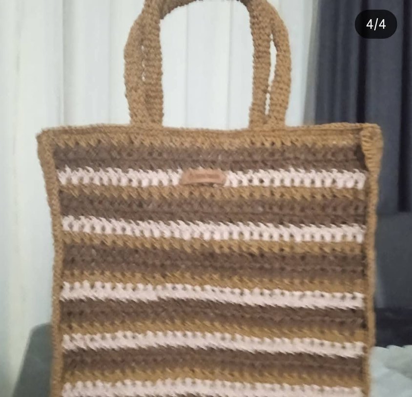 el örgüsü kağıt ip hasır örgü büyük boy çanta - Görsel 2