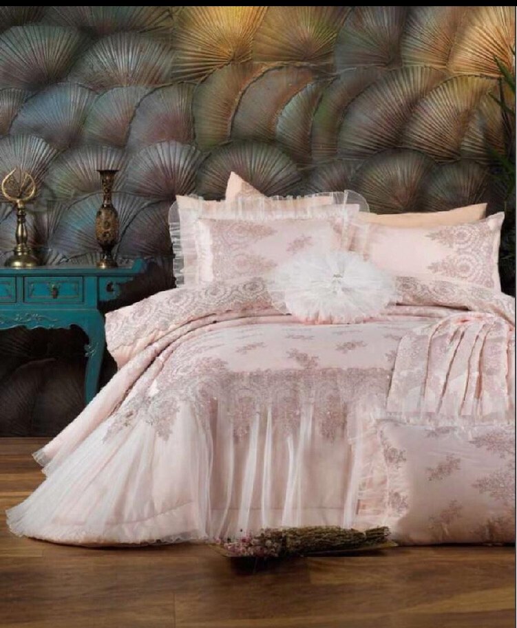 Nakışlı Pembe Pastel Yatak Örtüsü - Görsel 2