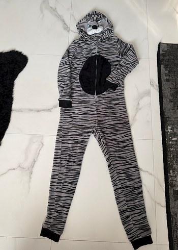 Gri Zebra Desenli Fermuarlı Erkek Pijama tulum