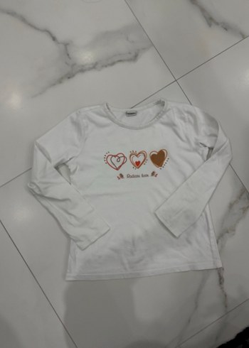 Kız Çocuk Beyaz Uzun Kollu Pamuklu Tişört - Görsel 3