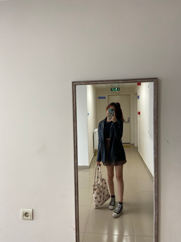 Düğmeli Siyah Deri Kadın Ceket - Görsel 2