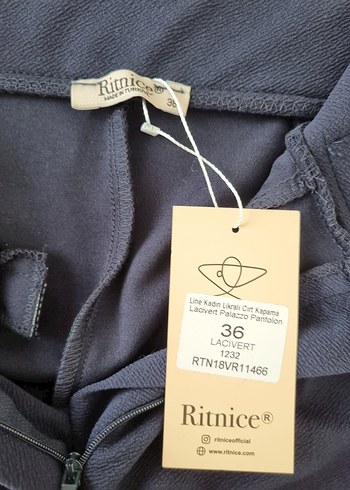 Ritnice Lacivert Palazzo Pantolon  Likralı, Yüksek Bel (36) - Görsel 3